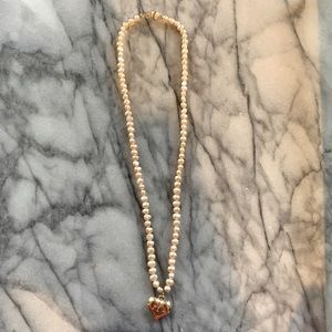 Pearl necklace with 24k gold heart pendant